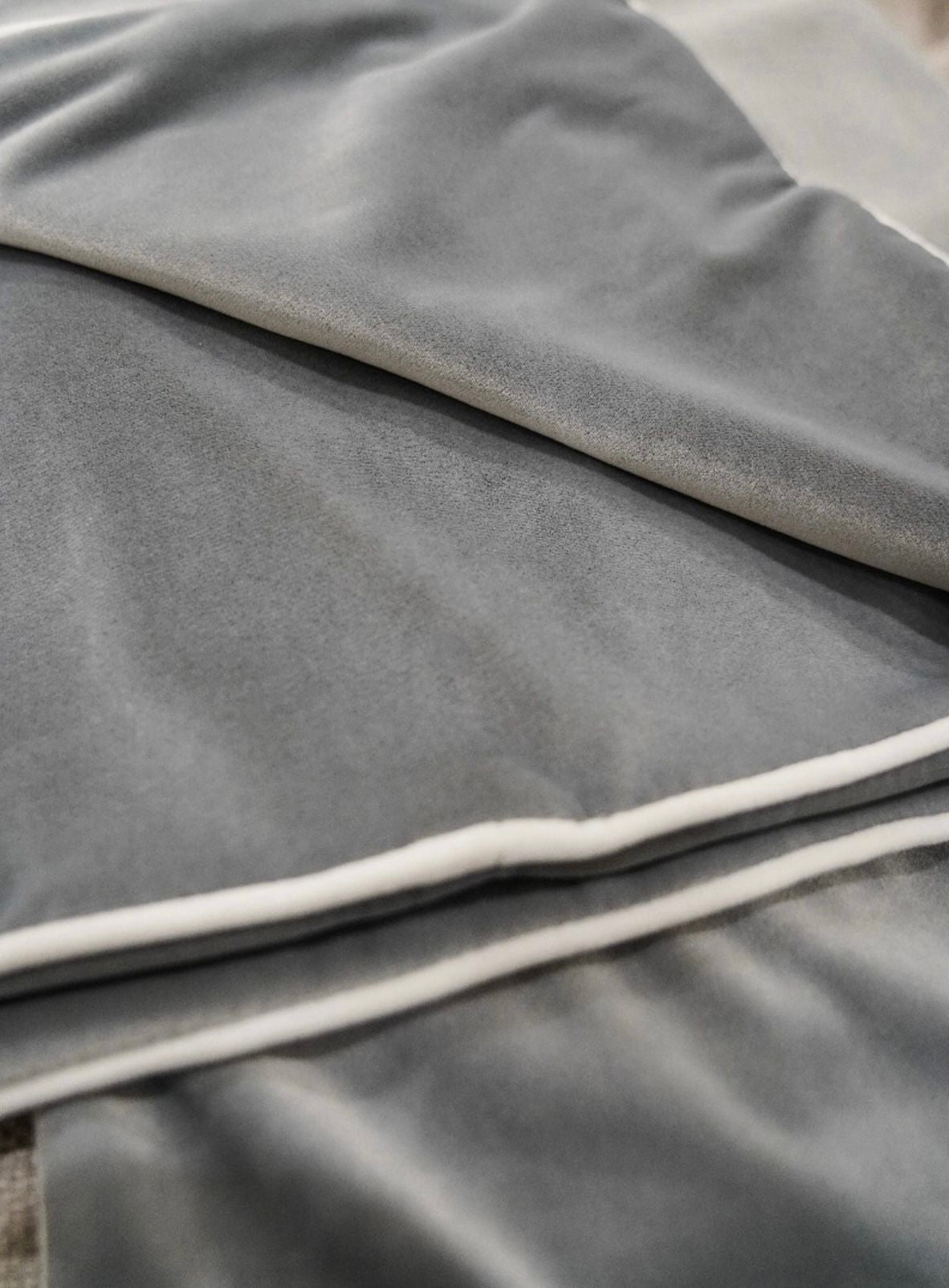 Velvet Grey Throw with White Piping