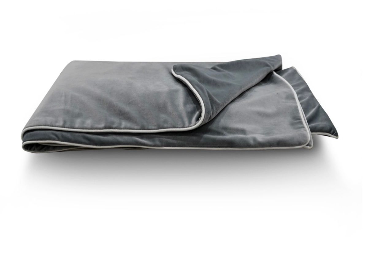 Velvet Grey Throw with White Piping