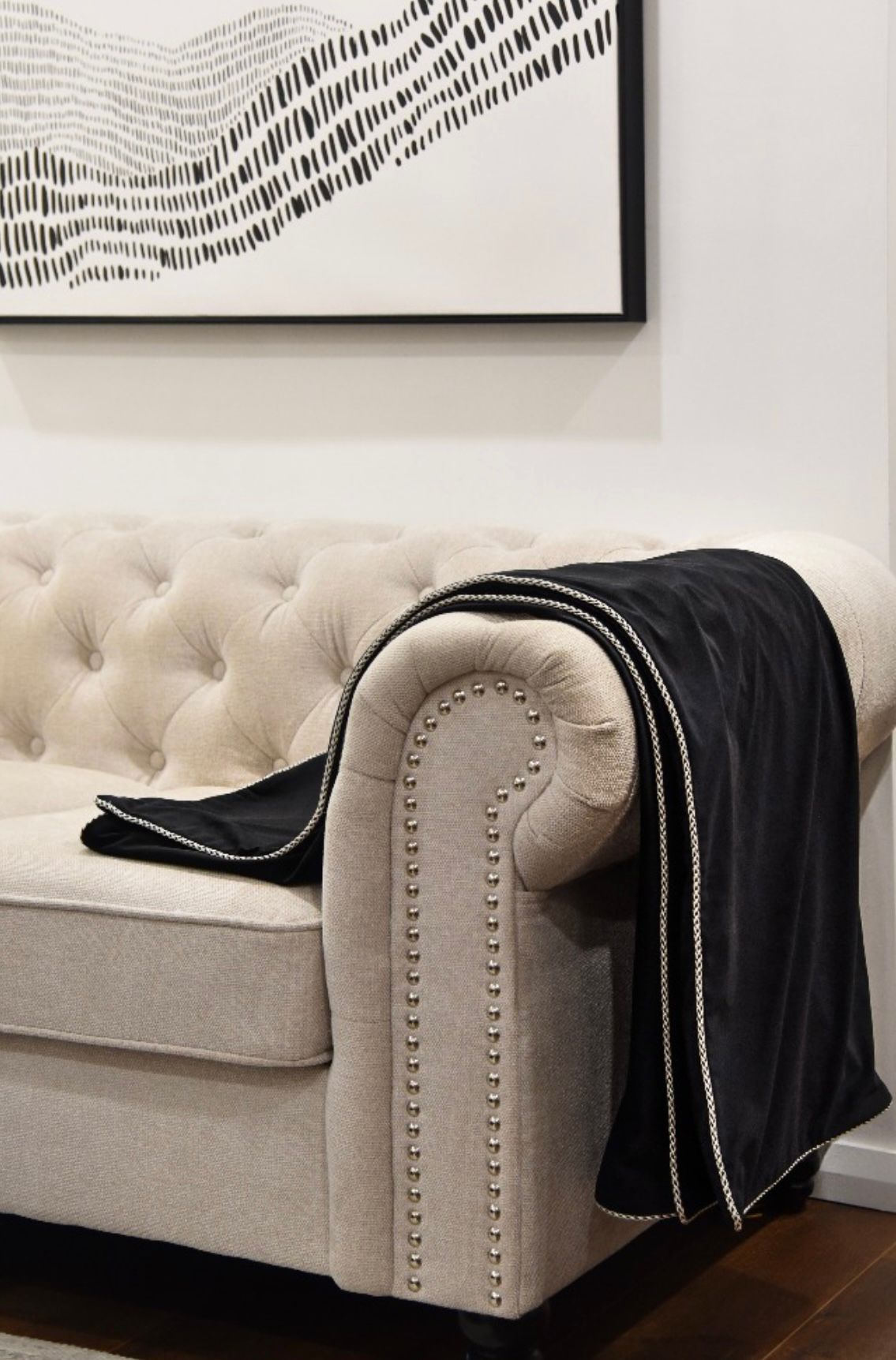 Luxury Velvet Black Throw with Piping