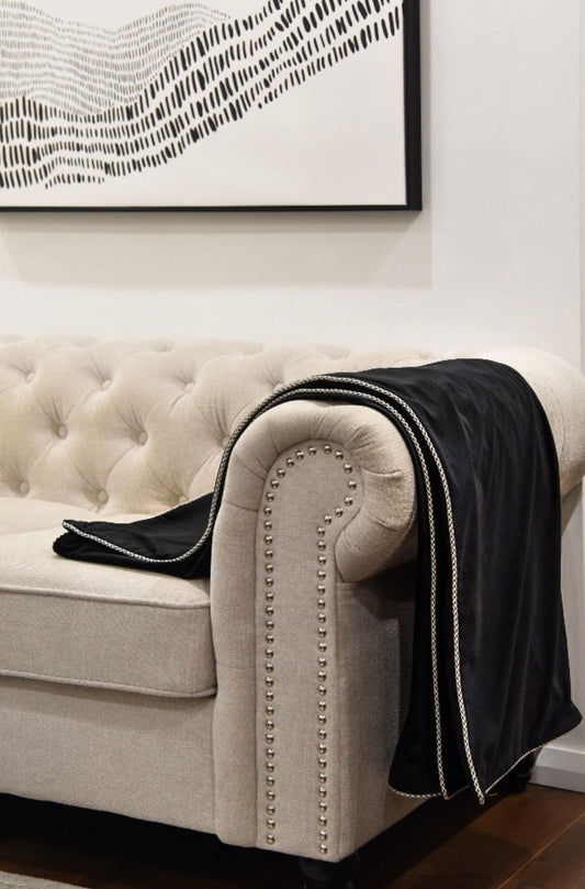 Luxury Velvet Black Throw with Piping